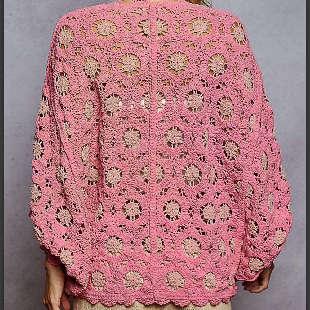 💕LAST ONE! POL Pink Crochet Cardigan - Picture 3 of 7
